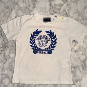 Versace Kids White Tee with Blue Medusa Logo 24M